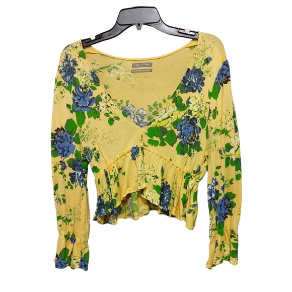 Urban Outfitters Yellow Blue Blossom Marigold Crop Top Women's Size Large L - Picture 10 of 11